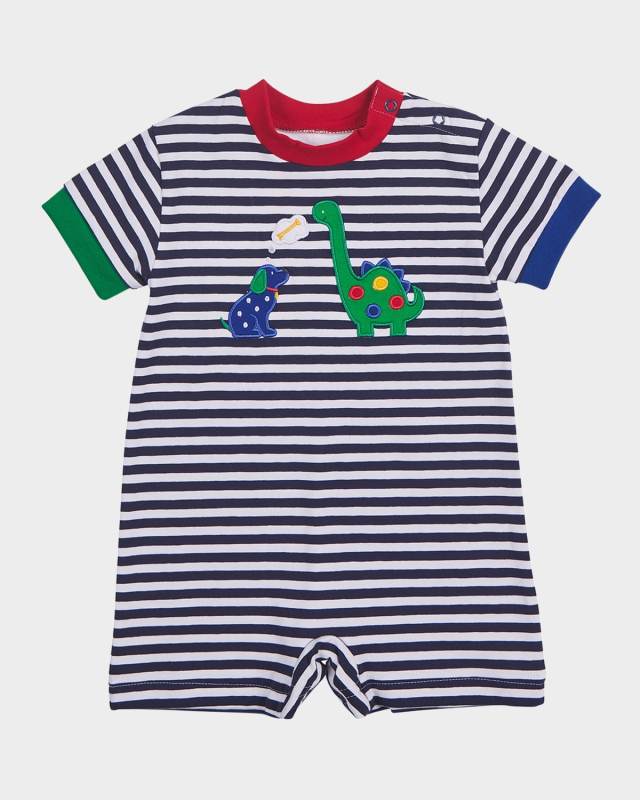 Boy's Dog and Dino Knit Shortalls, Size 3M-